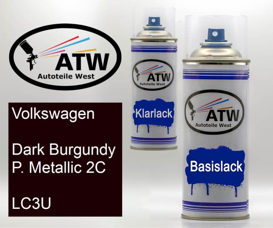 Volkswagen, Dark Burgundy P. Metallic 2C, LC3U: 400ml Sprühdose + 400ml Klarlack - Set, von ATW Autoteile West.